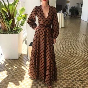 Zimmermann Brown Polka Dot Linen Maxi Dress 0-2